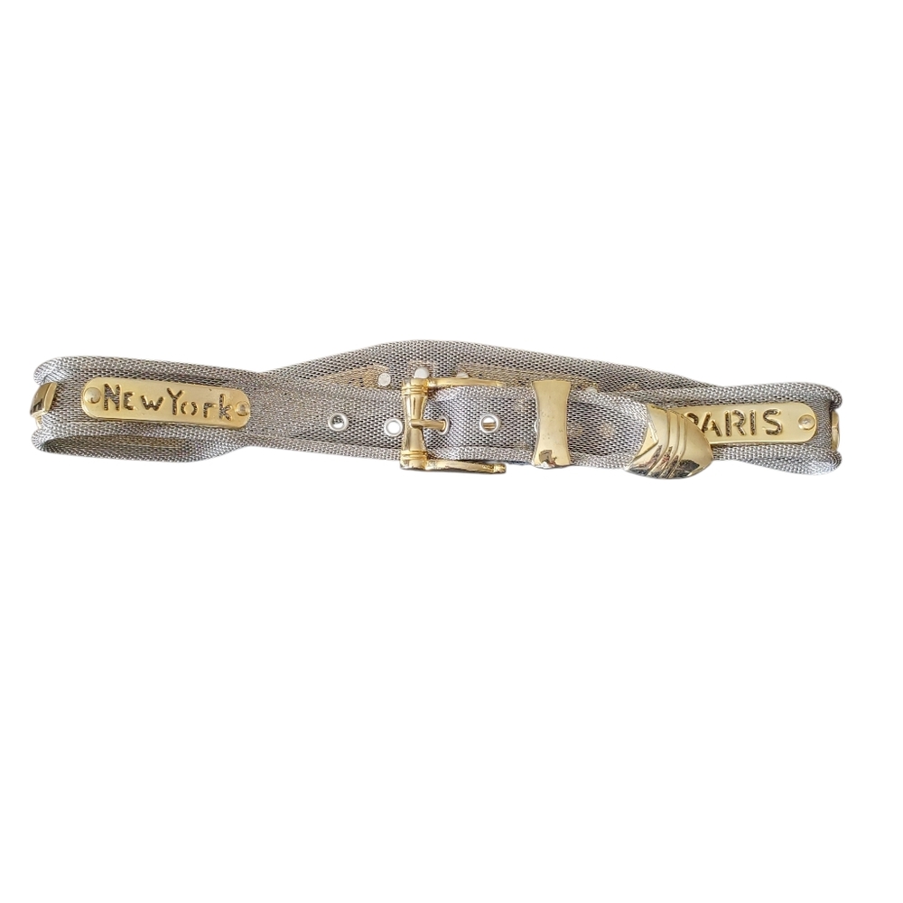 Vintage Mesh Mixed Metal City Gold & Silvertone belt Women XS Quiet Luxury - Picture 2 of 7